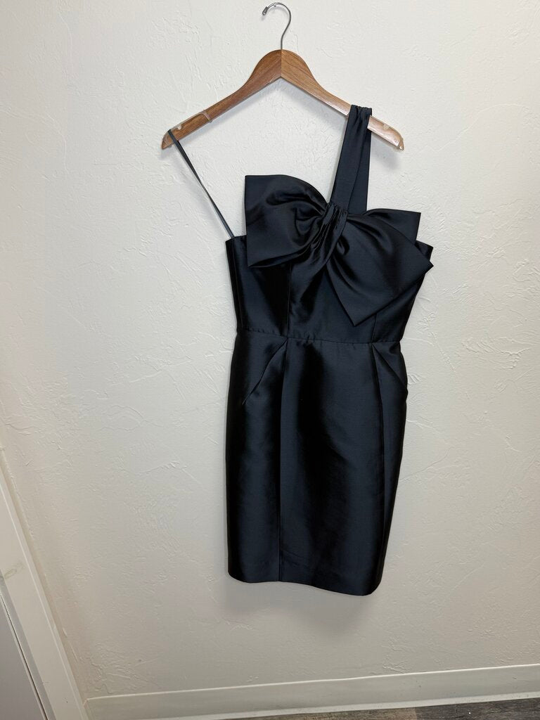 Black Satin Cocktail Dress w Bow Accent