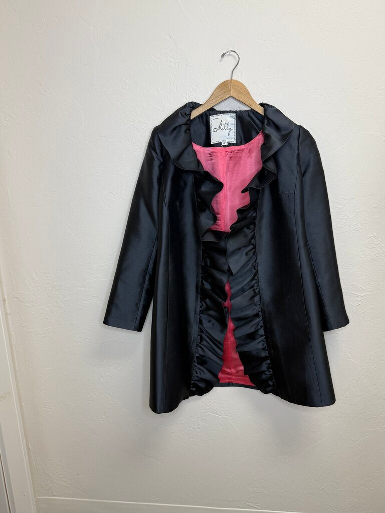Black Satin Ruffle Coat