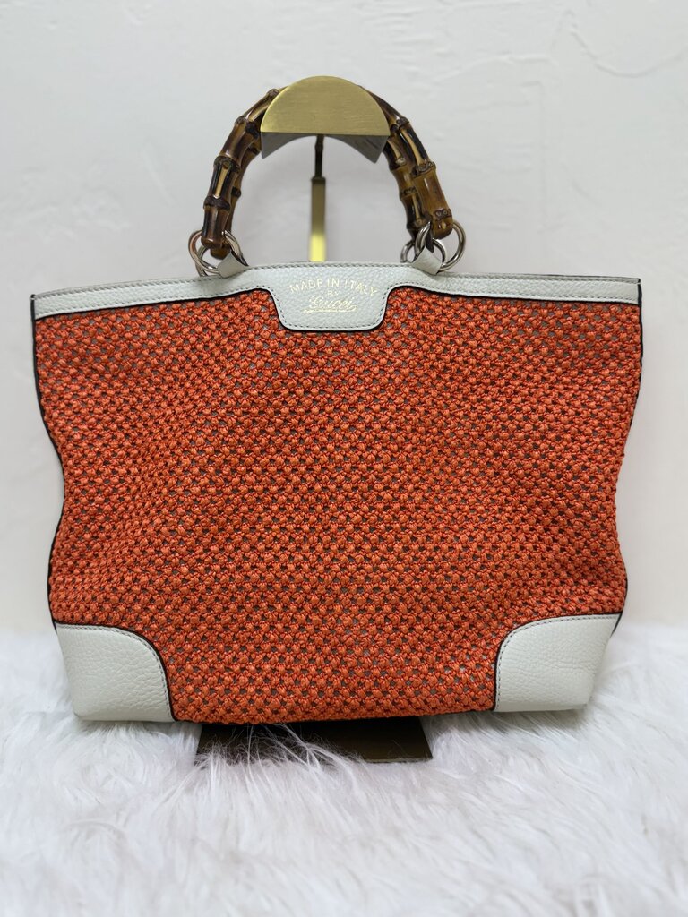 Orange Bamboo Handle Shopper Tote
