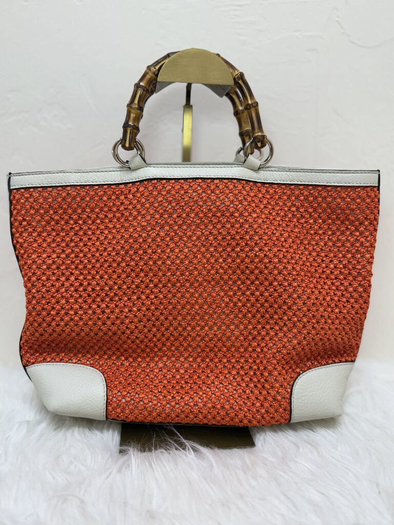 Orange Bamboo Handle Shopper Tote