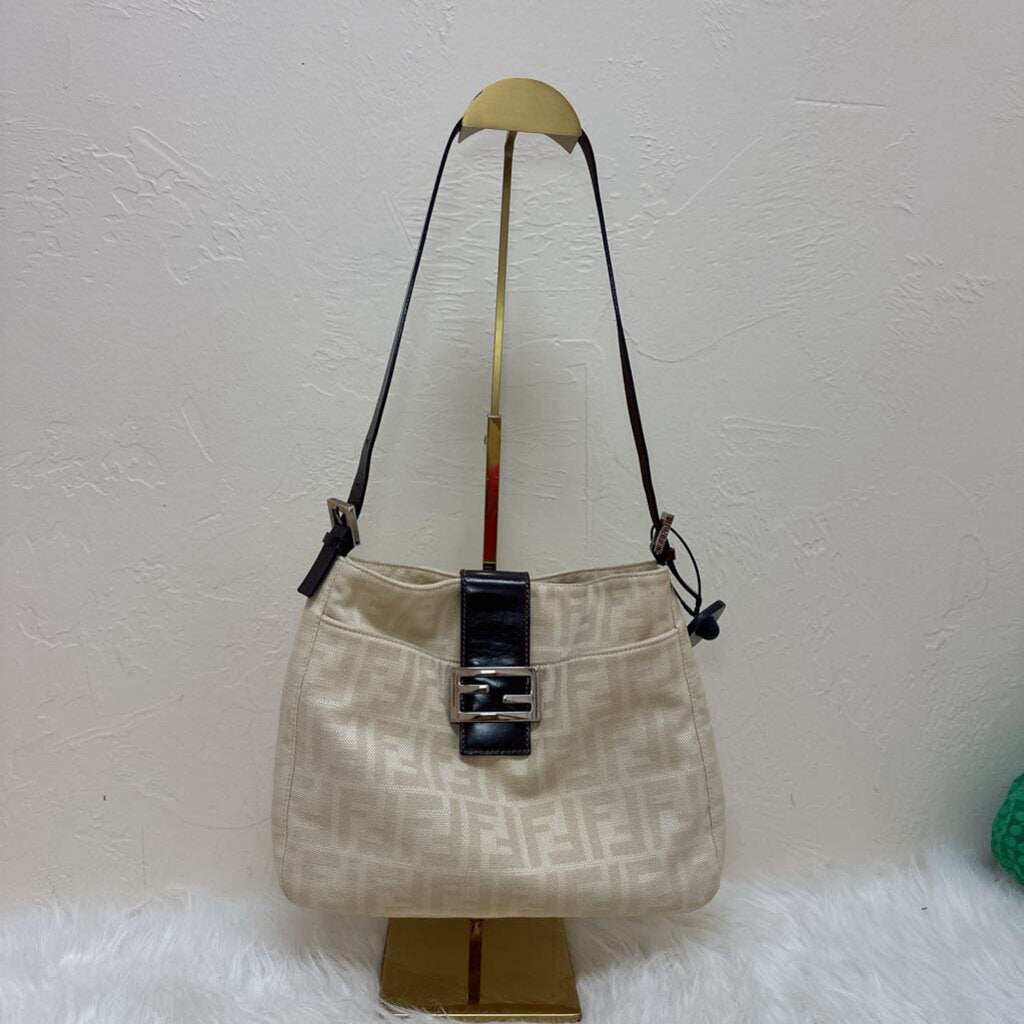 Leather Trim Zucca Shoulder Bag