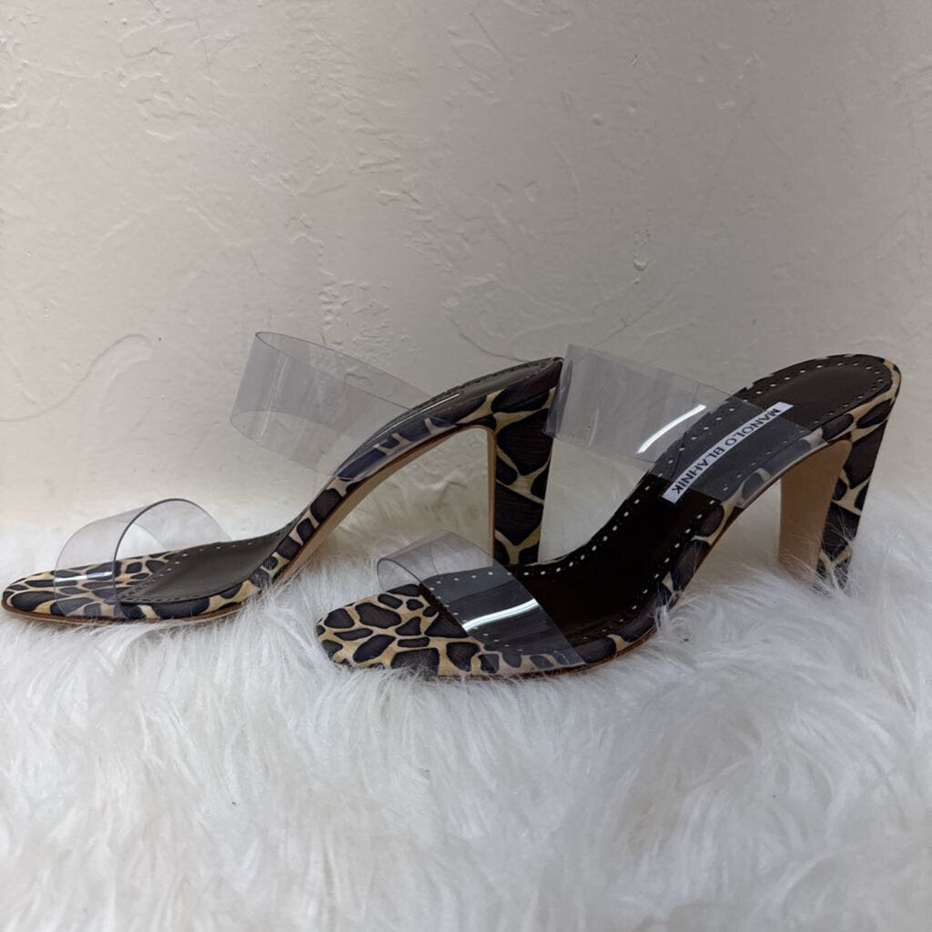 Manolo Blahnik Clear Strap Animal Print Heels