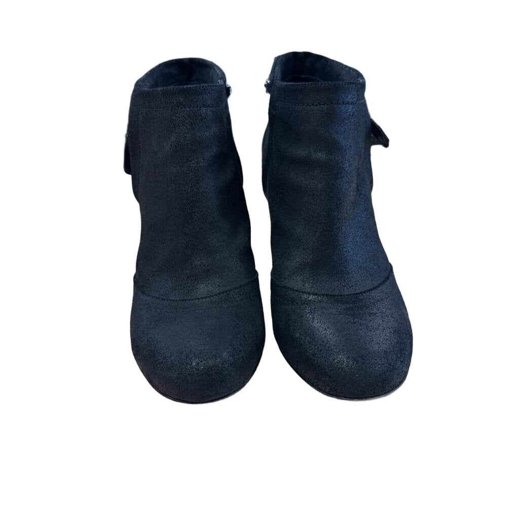 Black Suede Block Heel and Chain Accent