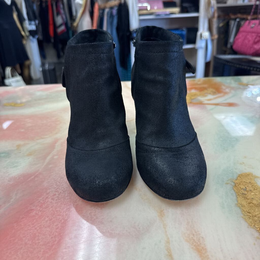 Black Suede Block Heel and Chain Accent