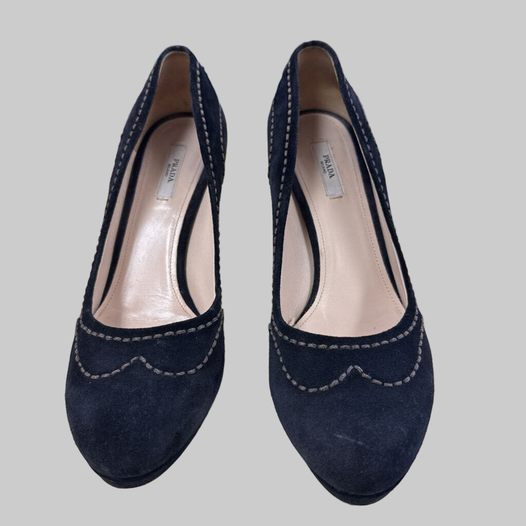 Black Suede Whipstitch Pumps