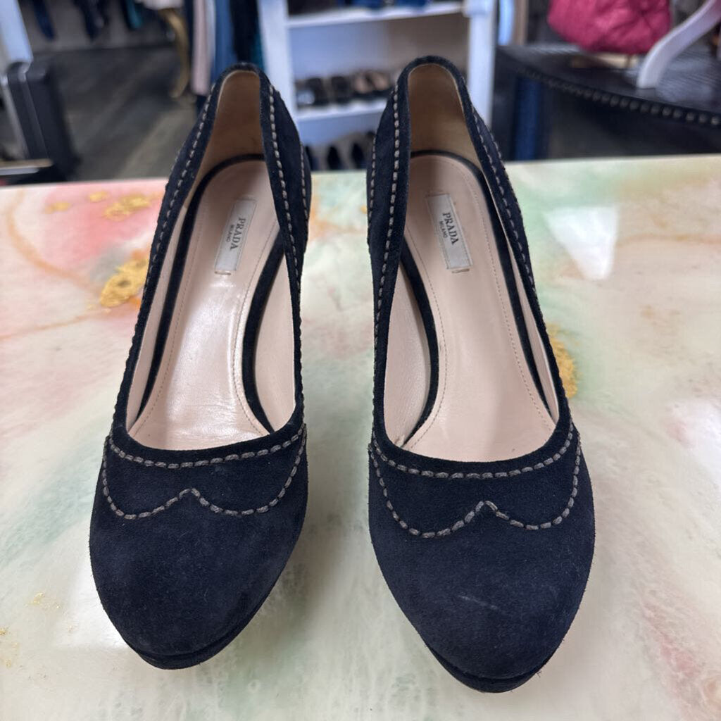 Black Suede Whipstitch Pumps