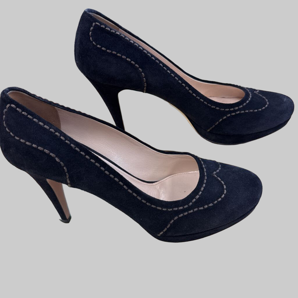 Black Suede Whipstitch Pumps