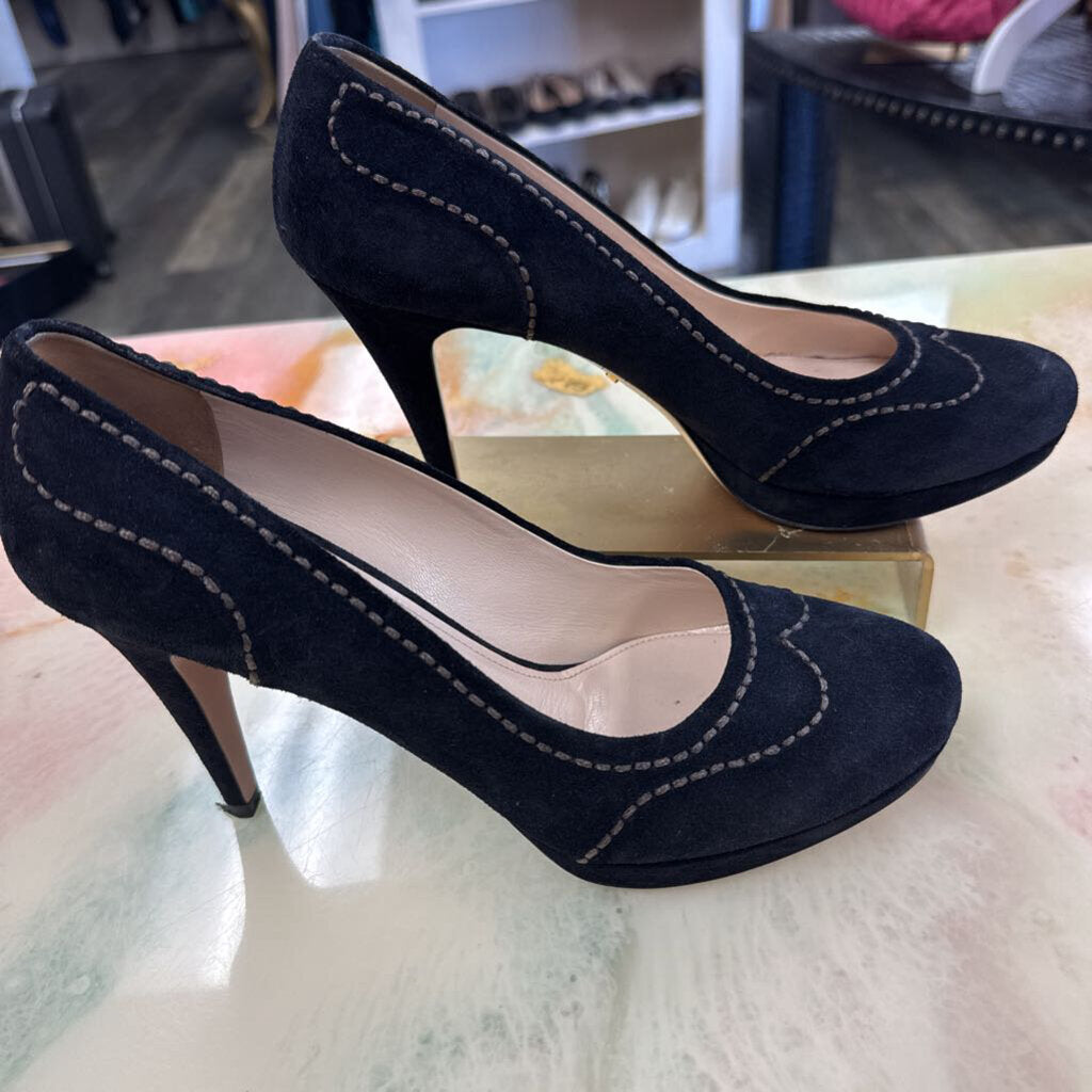 Black Suede Whipstitch Pumps