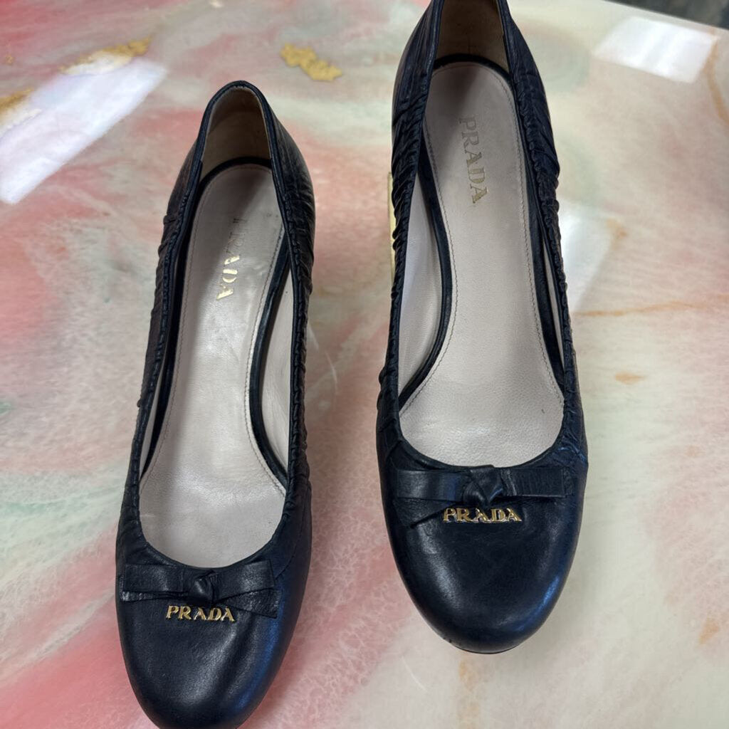 Black Calfskin Ballet Bow Heels