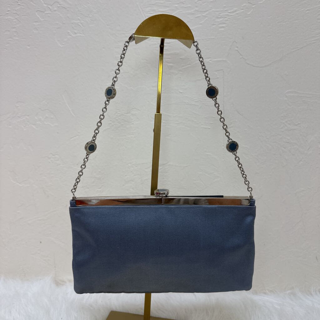 Silver Blue Kiss Lock Clutch