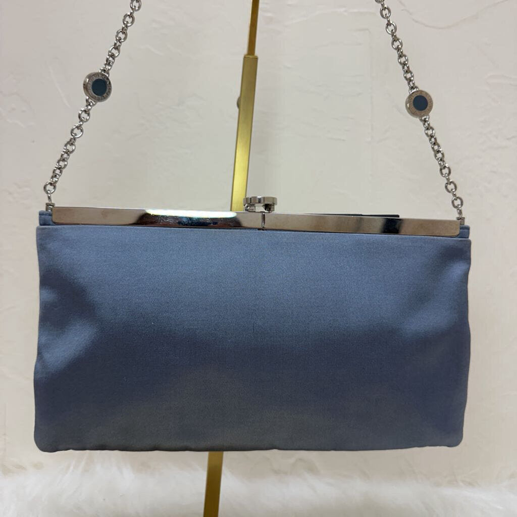 Silver Blue Kiss Lock Clutch