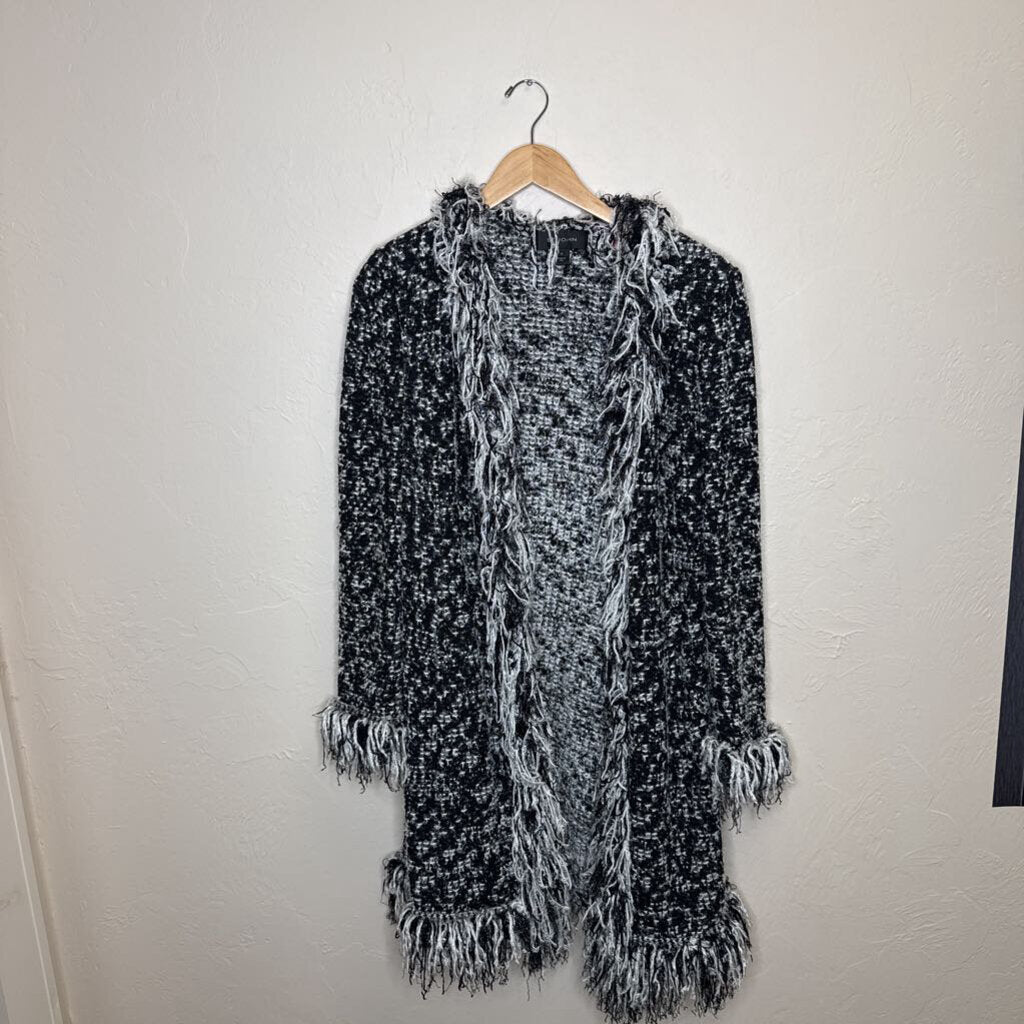 Black White Rib Knit Long Sweater Jacket