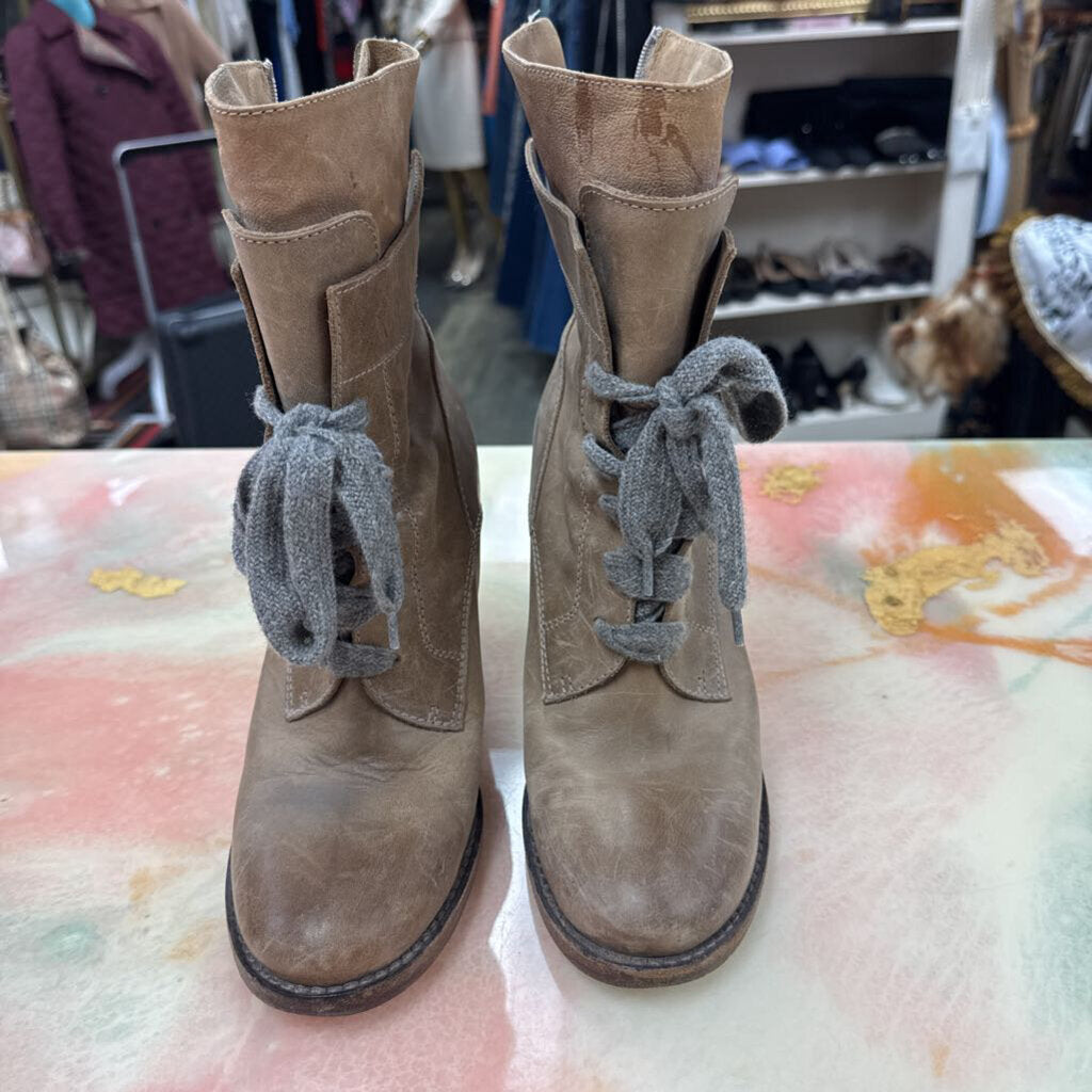 Leather Colorblock Pattern Combat Boots