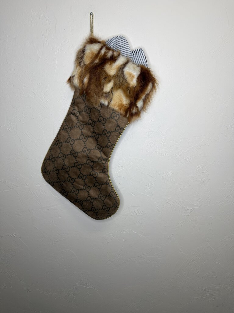 Gucci GG Brown Fur Trim Stocking