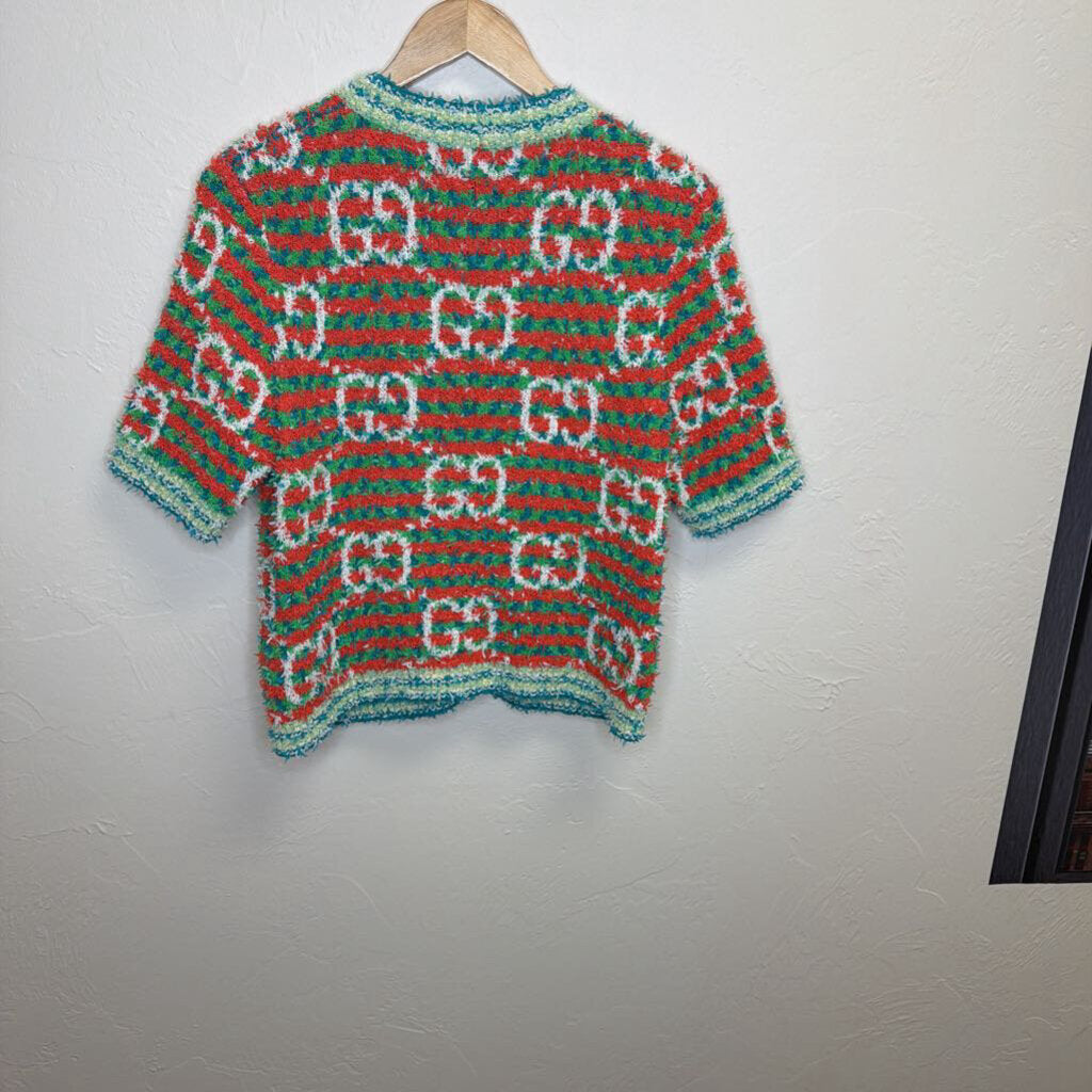 Fluffy Confetti Multicolor Monogram Short Sleeve Button Up