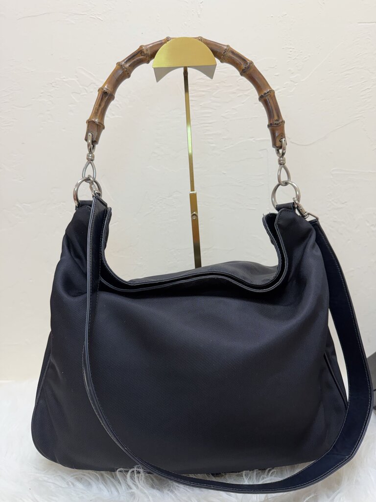 Nylon Bamboo Handle Hobo Tote