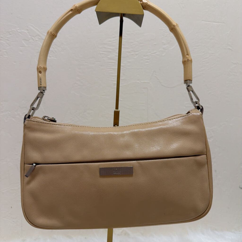 Neutral Leather Bamboo Shoulder Bag