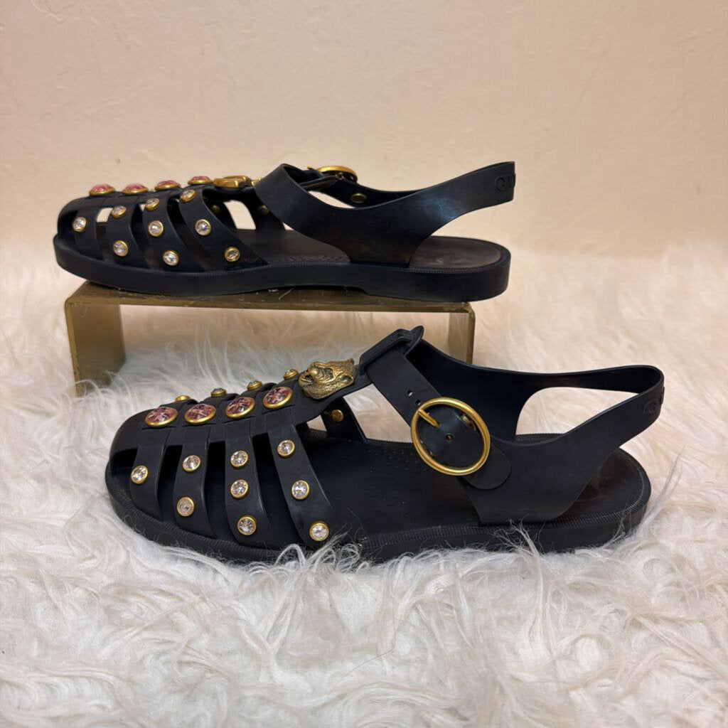 GG Logo & Jewel Rubber Gladiator Sandal