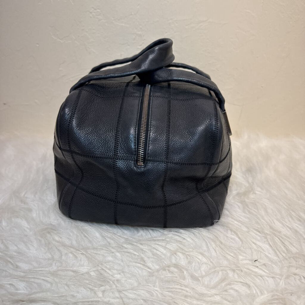 Square Stitch Soft Caviar Skin Black Leather Boston Bag