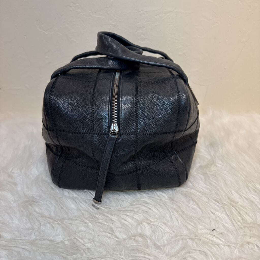 Square Stitch Soft Caviar Skin Black Leather Boston Bag