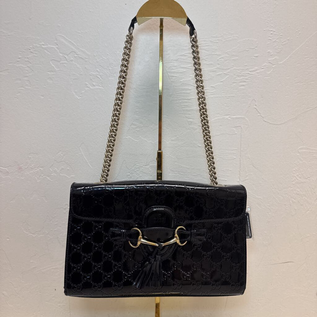 Guccissima Black Patent Emily Chain Bag