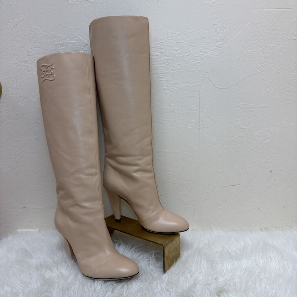 Karligraphy FF Logo Poudre Beige Knee High Boots