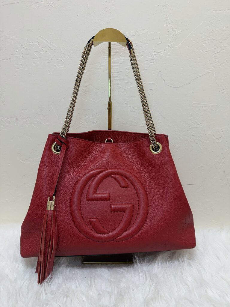 Red Pebbled Leather Soho Chain Tote