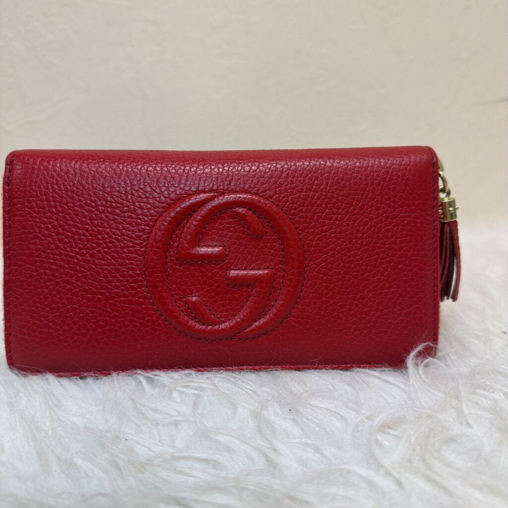 Red Pebbled Leather Soho Zip Around Wallet