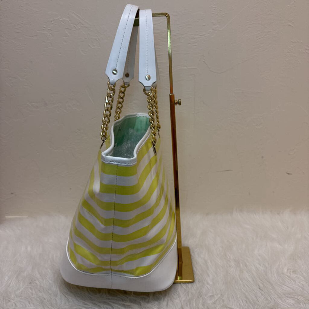 Blue Label Yellow and White Stripe Chain Tote
