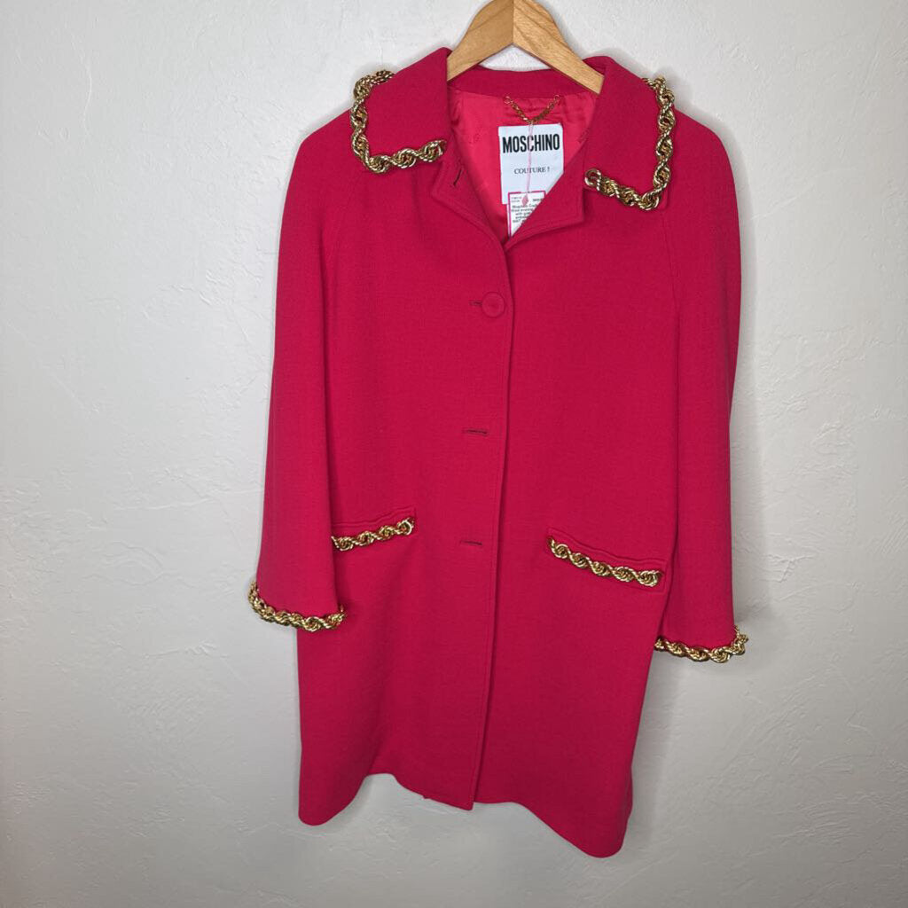 Moschino Couture Pink Coat with Gold Chain Detail