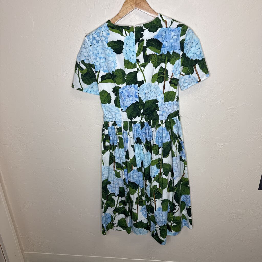 Hydrangea Print Twist Front Cotton Midi Dress