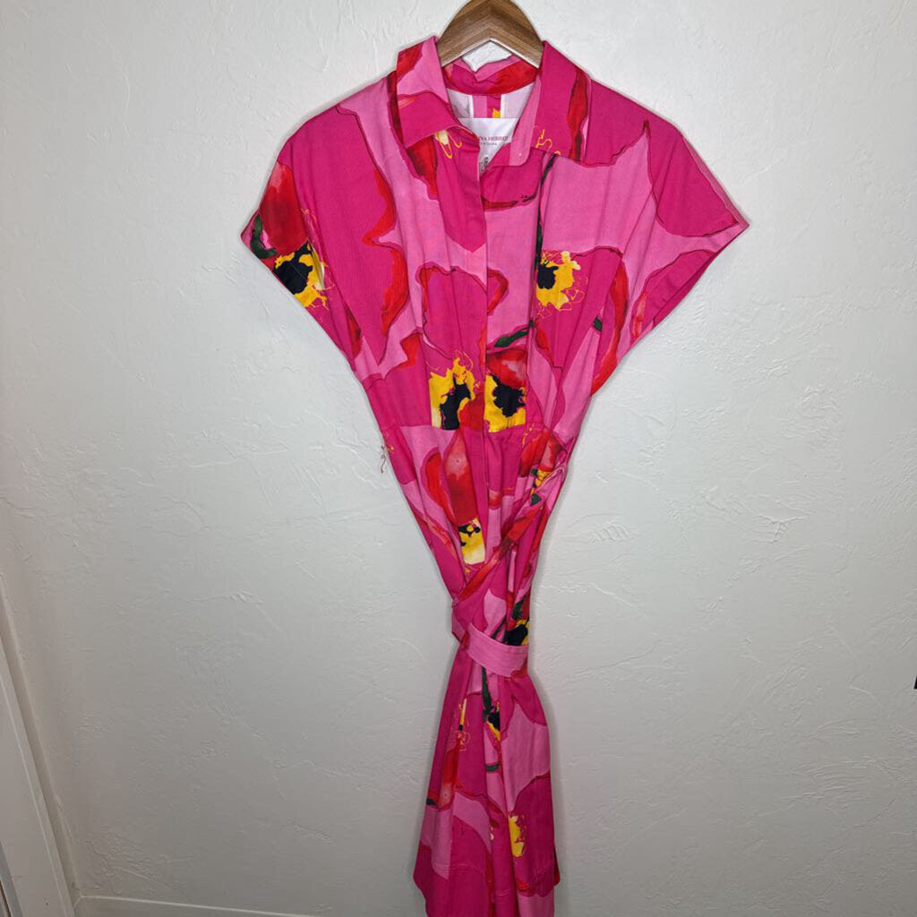 Poppy Floral Print Belted Kimono Sleeve Dress