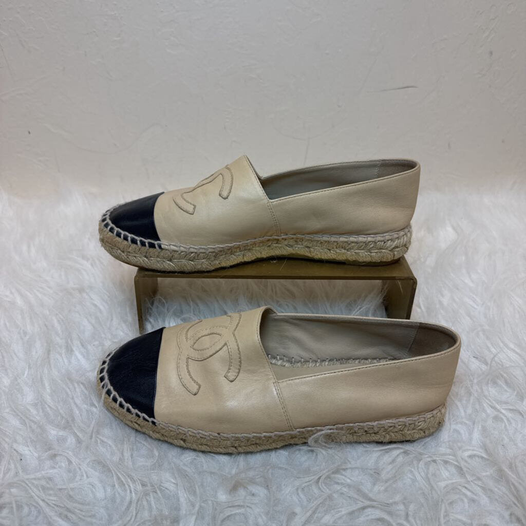 Beige Black Lambskin Espadrilles