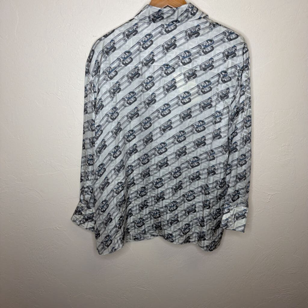 Silk Fendi Logo & Chain Printed Button Up