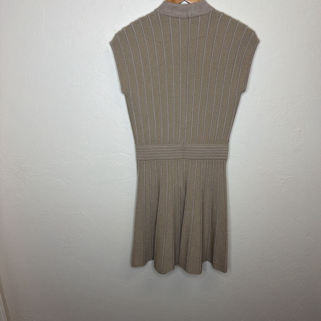 V-Neck Ribbed Mini-Dress w/ Gold Buttons