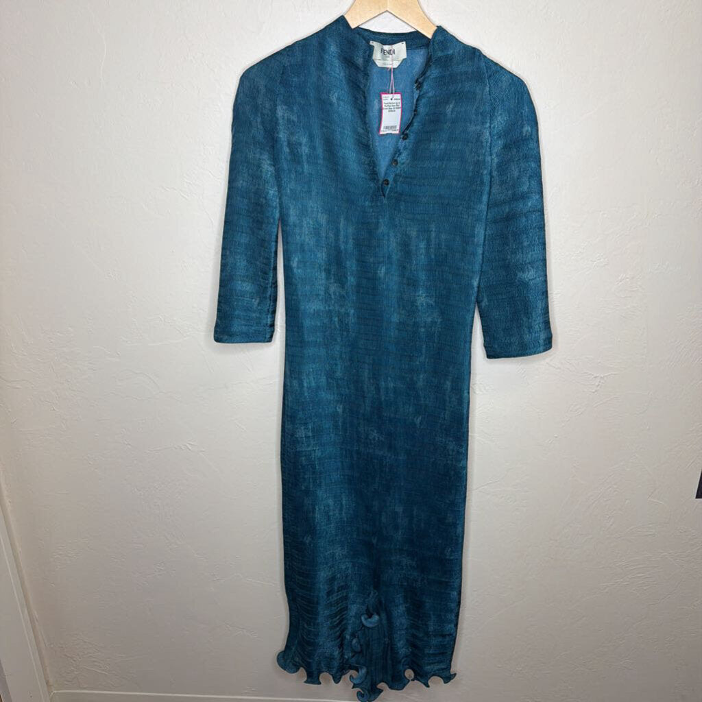 Button Up & Ruffled Hem Midi Dress