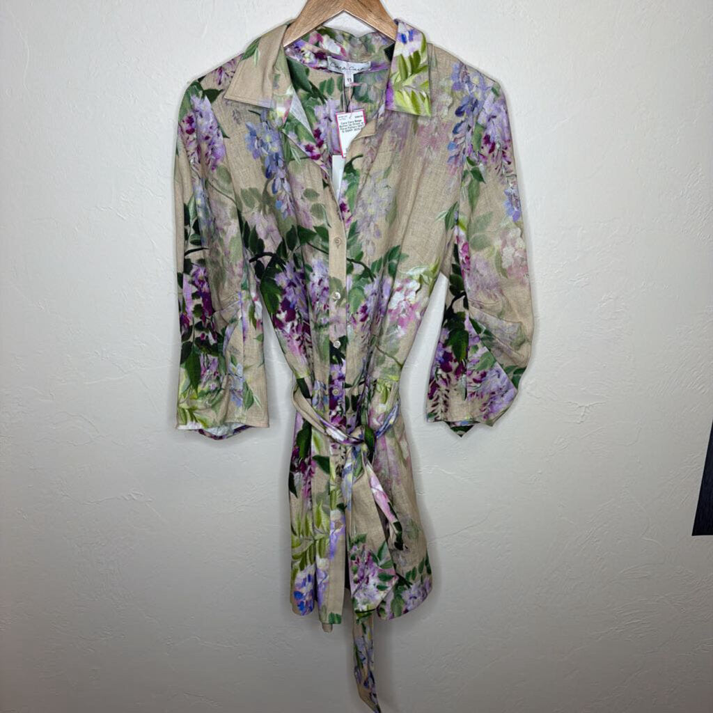 Beige Button Up Dress w/ Floral Pattern NWT