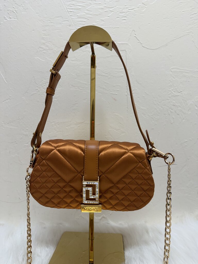 Greca Goddess Quilted Satin Shoulder Bag