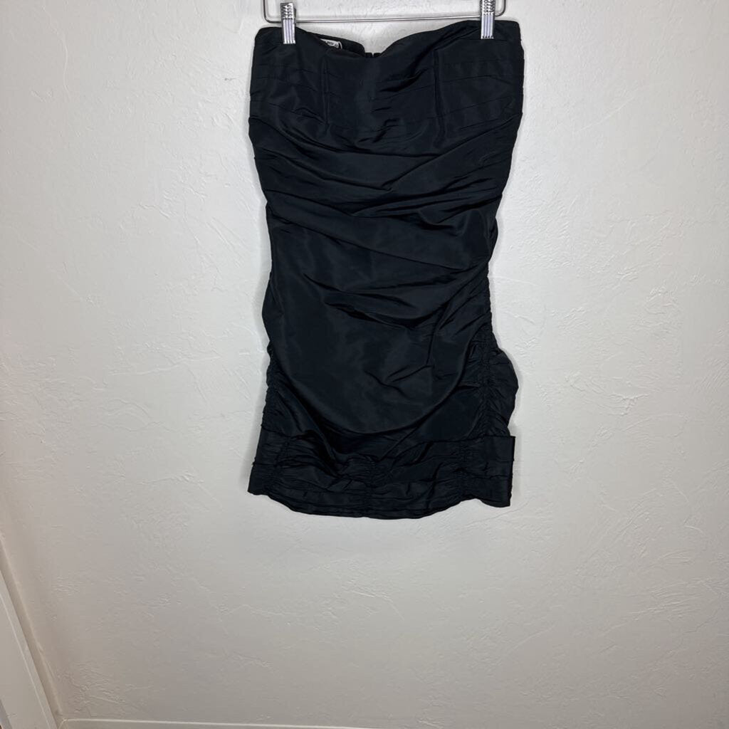 Black Strapless Ruched Cocktail Dress