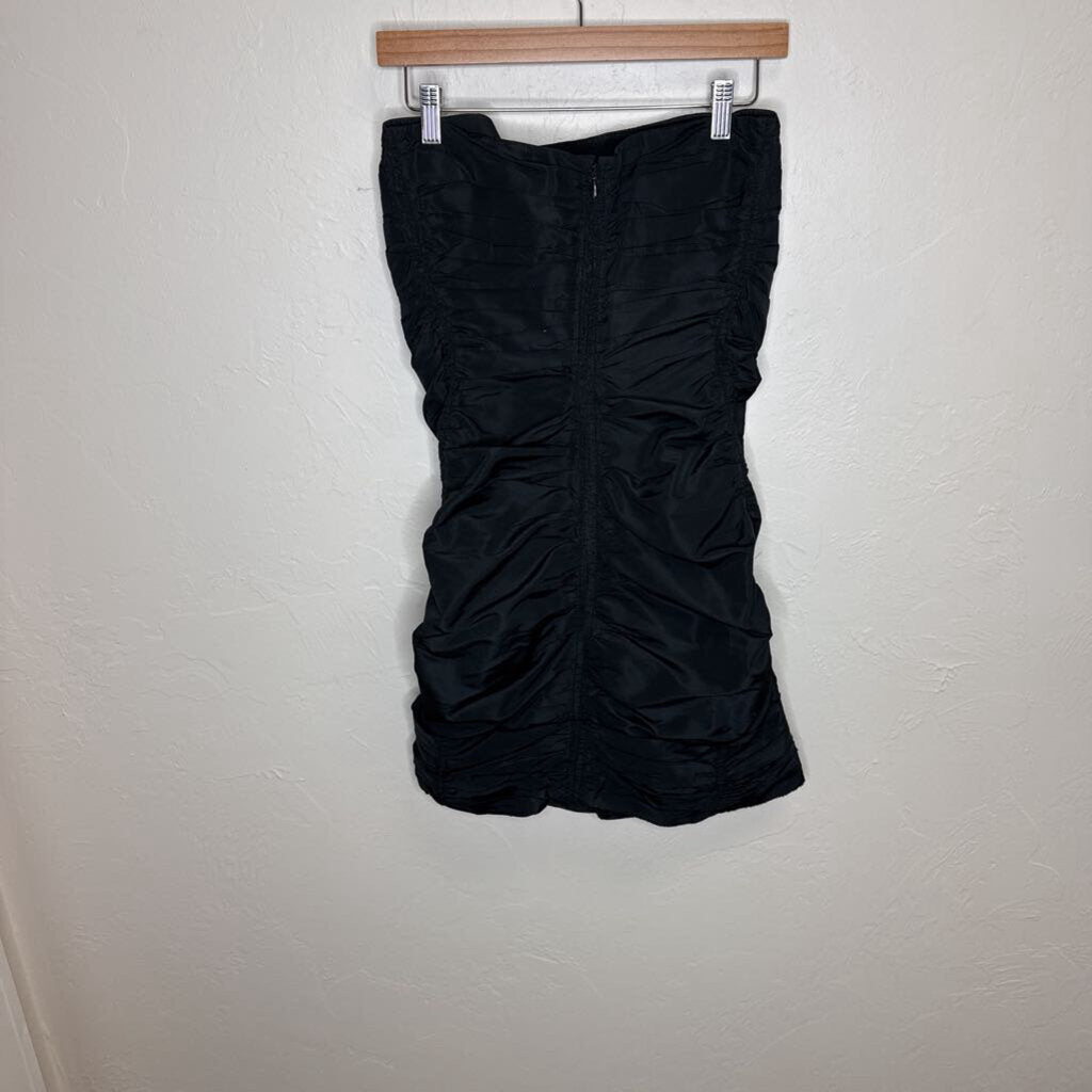 Black Strapless Ruched Cocktail Dress