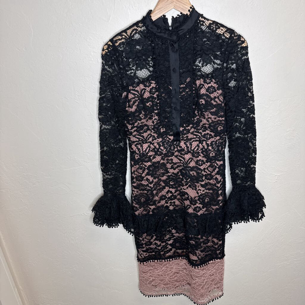 Black Lace LS Dress Pink Slip