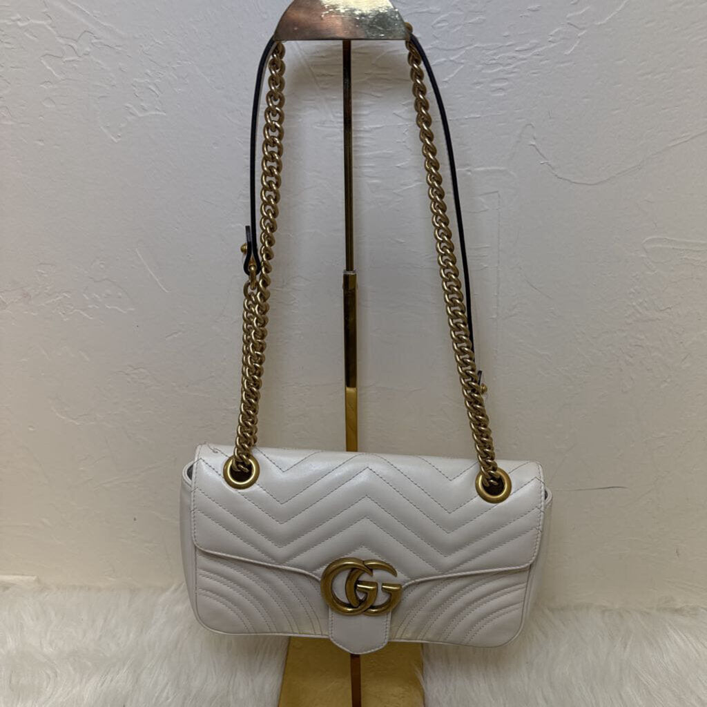 White Leather Gucci GG Marmon Chevron