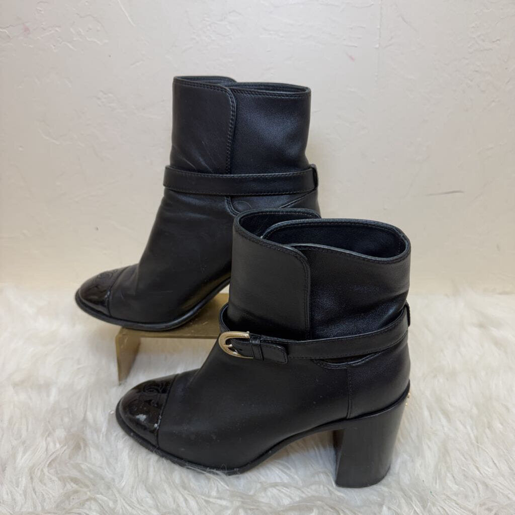 Leather Ankle Boot w/ Patent Cap Toe