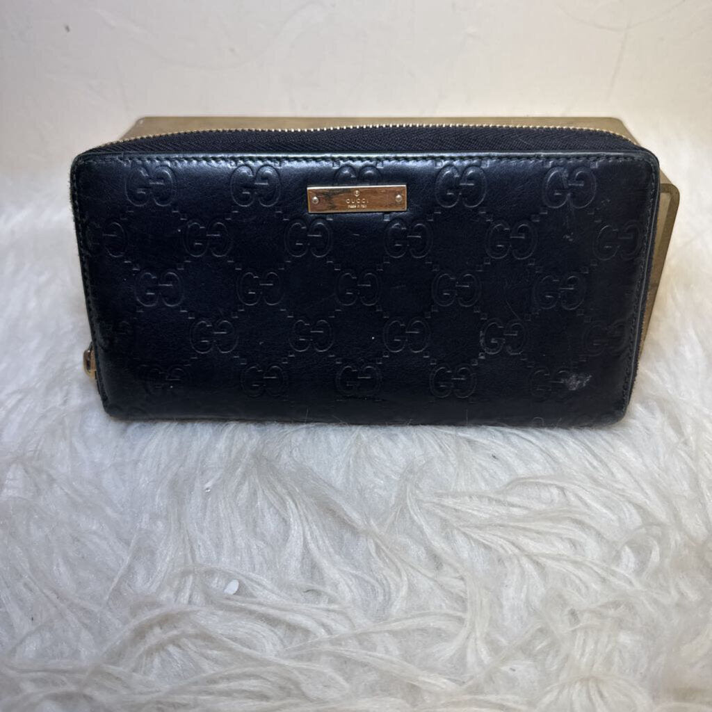 Black Monogram Zip Around Wallet