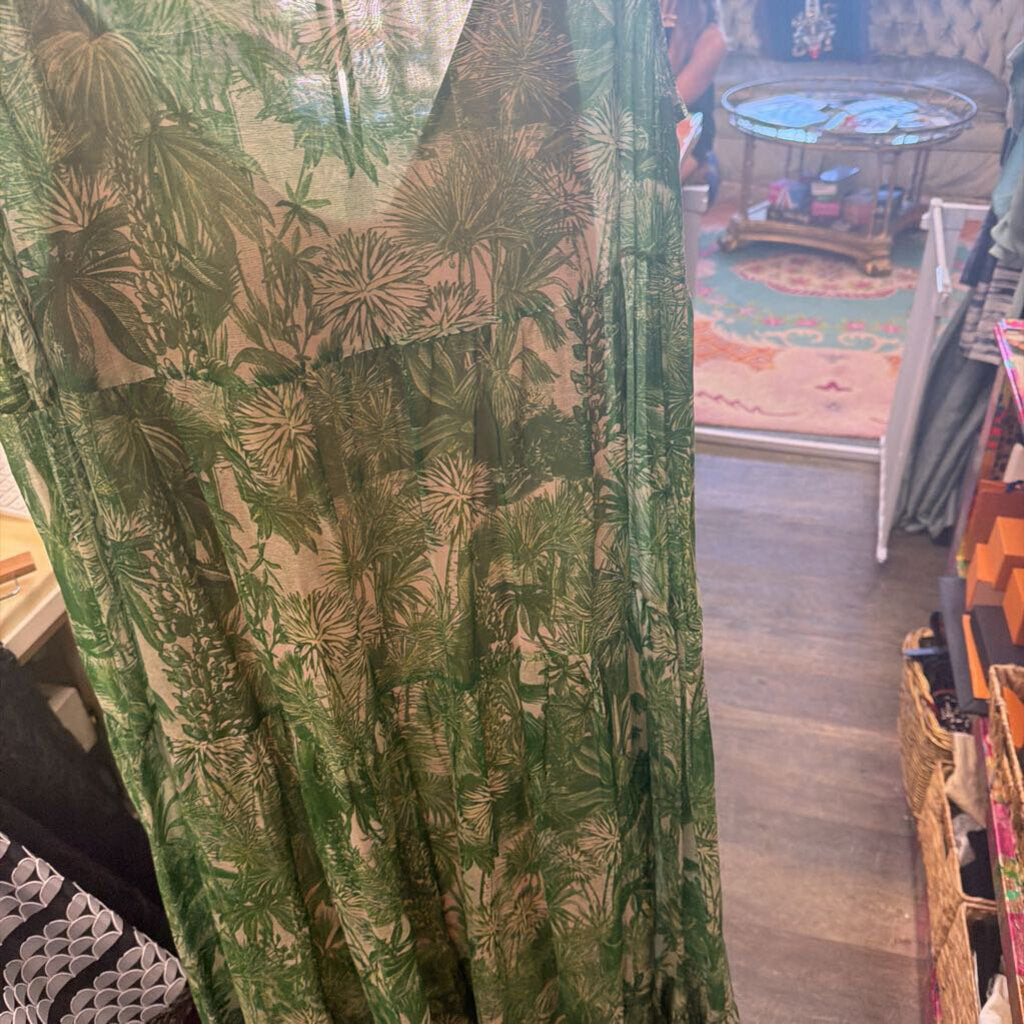 Green Printed Cotton-Silk Blend Maxi Dress
