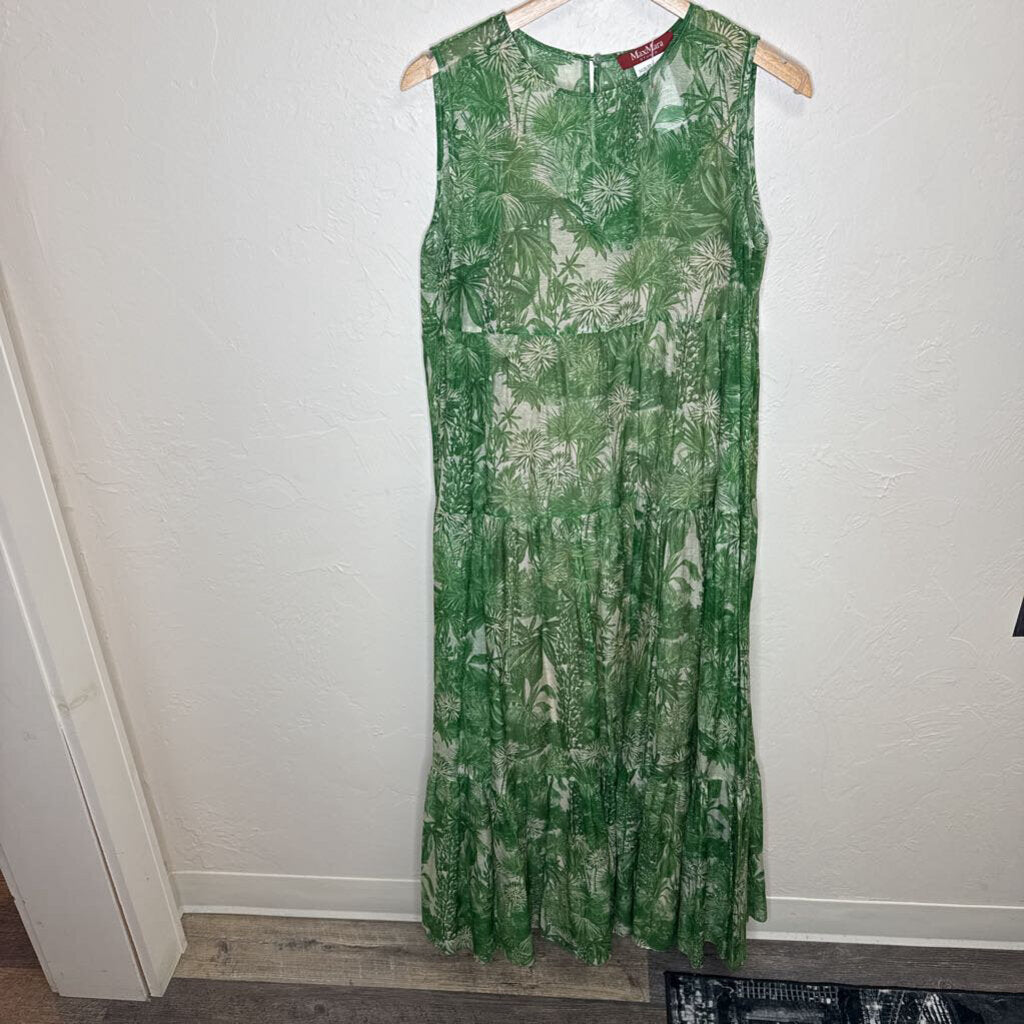 Green Printed Cotton-Silk Blend Maxi Dress
