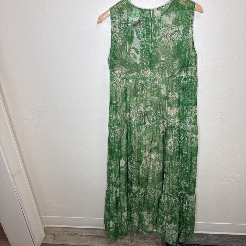 Green Printed Cotton-Silk Blend Maxi Dress