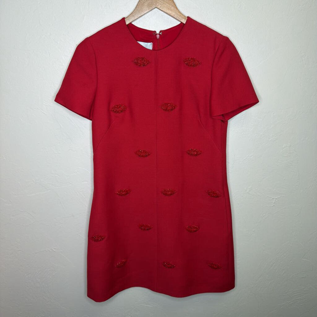 Mini Dress w/ Embellished Red Lip Applique
