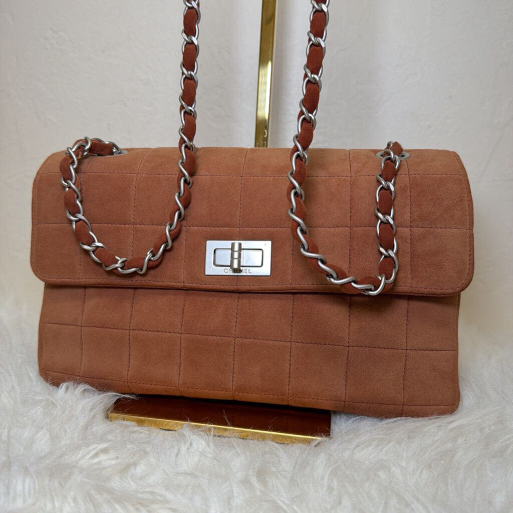 Suede Chocolate Bar Flap Bag