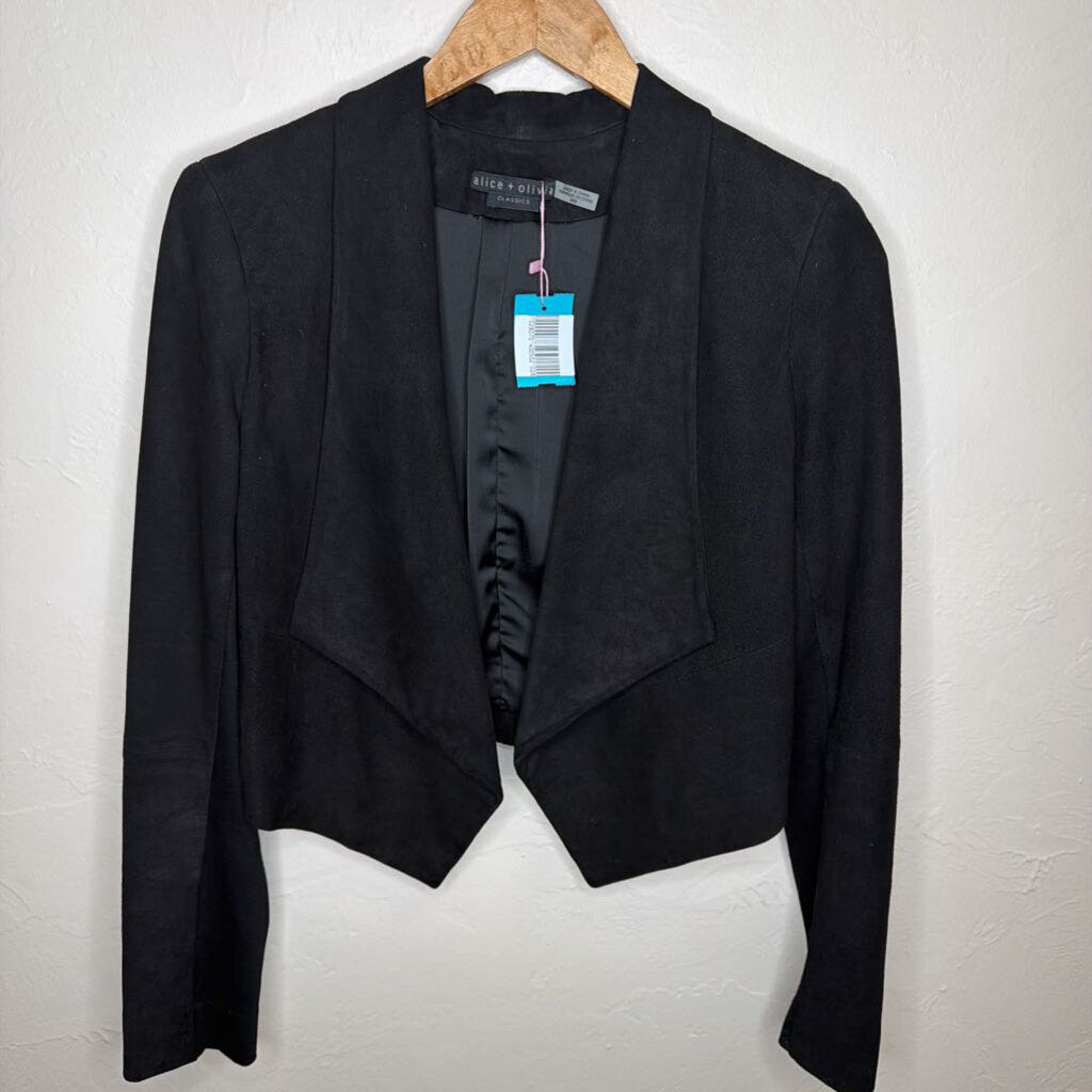 Suede Cropped Harvey Jacket w/ Open Front